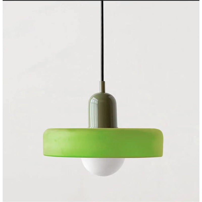 Pendant Light Brushed Metal Coloured Glass Halo Modern Dining Room Bedroom