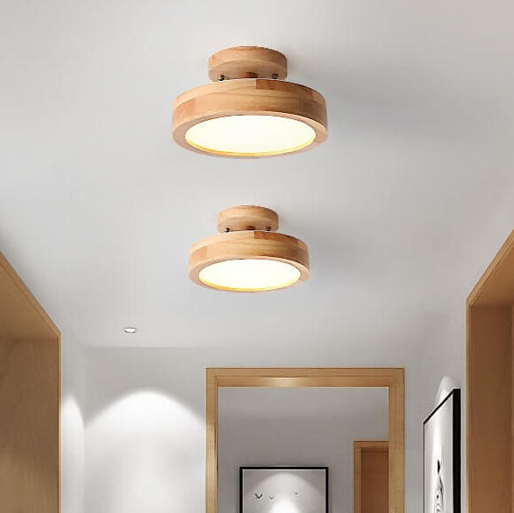 Semi Flush Mount Ceiling Light Wooden LED Nordic Bedroom Living Room Hallway