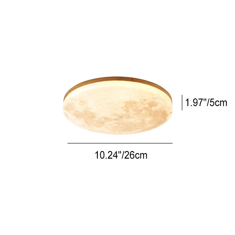 Flush Mount Ceiling Light LED Wooden Moon Round Acrylic Living Room Bedroom Hallway