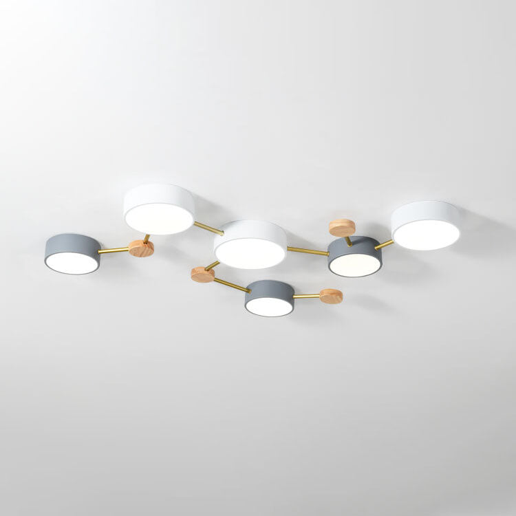 Flush Mount Ceiling Light LED Solid Wood Iron Linear Scandinavian Living Room Hallway