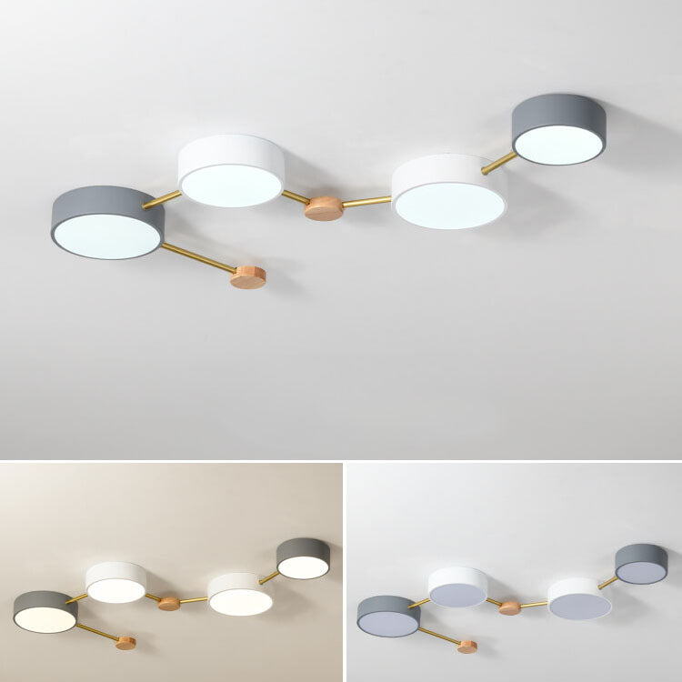 Flush Mount Ceiling Light LED Solid Wood Iron Linear Scandinavian Living Room Hallway