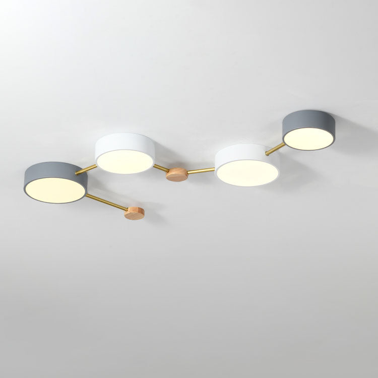 Flush Mount Ceiling Light LED Solid Wood Iron Linear Scandinavian Living Room Hallway