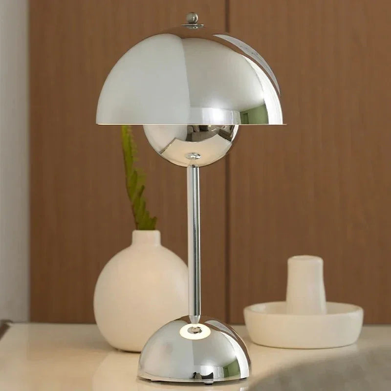 Chrome Cordless Table Lamp Rechargeable Dimmable LED