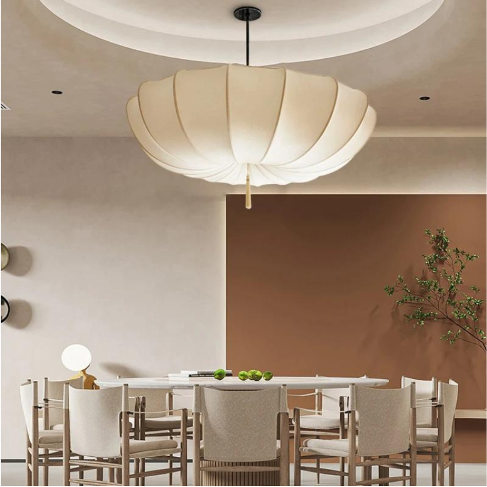 Pendant Light Pleated Fabric Shade Parisian Modern Dining Room Bedroom Living Room