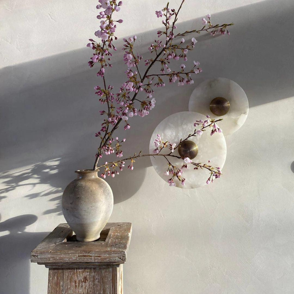 Wall Light Alabaster Stone Round Disc Minimalist Living Room Bedroom Hallway