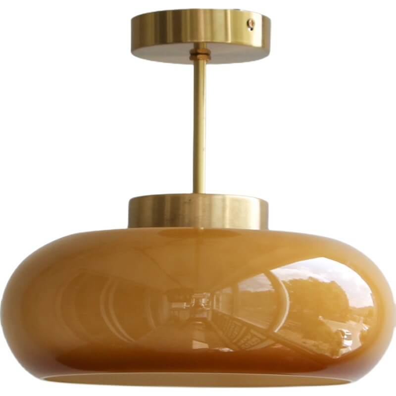 Semi Flush Mount Ceiling Light Brass Amber Glass Vintage Hallway Bedroom Living Room