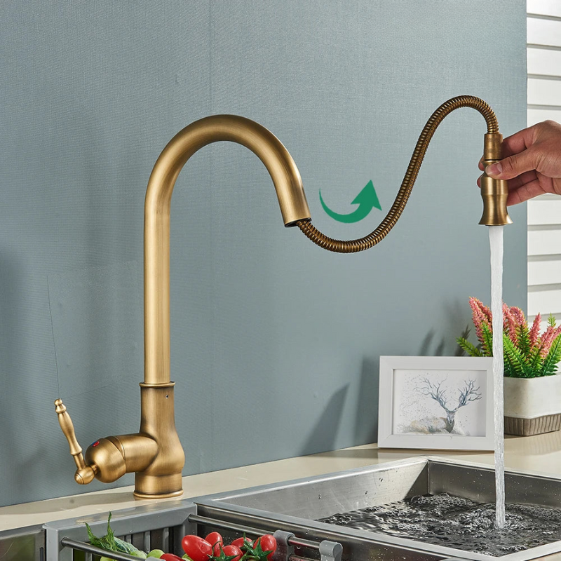 Kitchen Mixer Tap Gooseneck Swivel Spout Vintage Style Lever Handle Sink Mixer