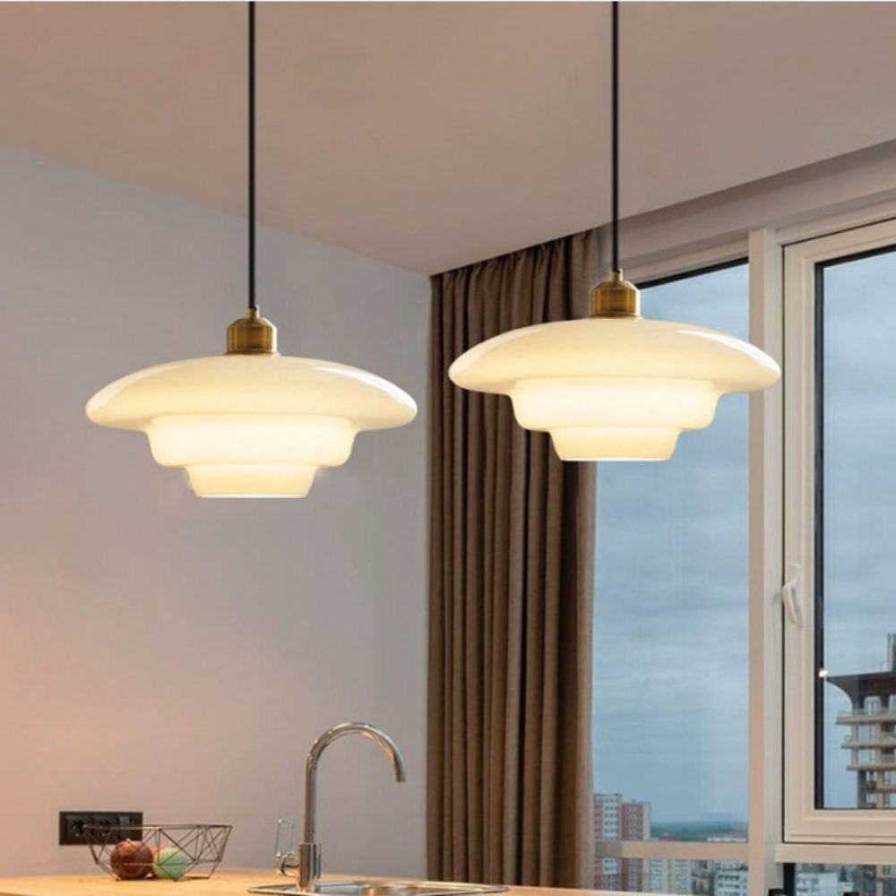 Pendant Light Brass Tiered Glass Art Deco Bedroom Dining Room Entryway