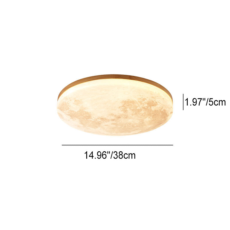 Flush Mount Ceiling Light LED Wooden Moon Round Acrylic Living Room Bedroom Hallway
