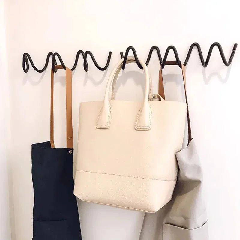 Wrought Iron Wall Hook Rack Wave Design for Entryways