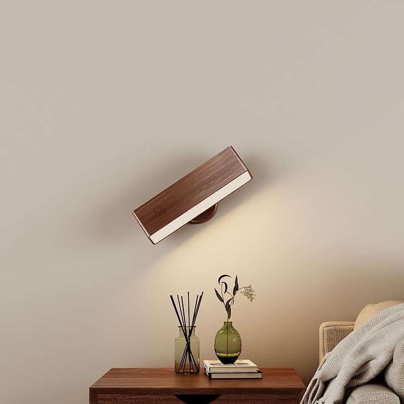 Rechargeable Wall Light Wood Magnetic Mount 360 Rotating Remote Dimmable Type-C Bedside Reading