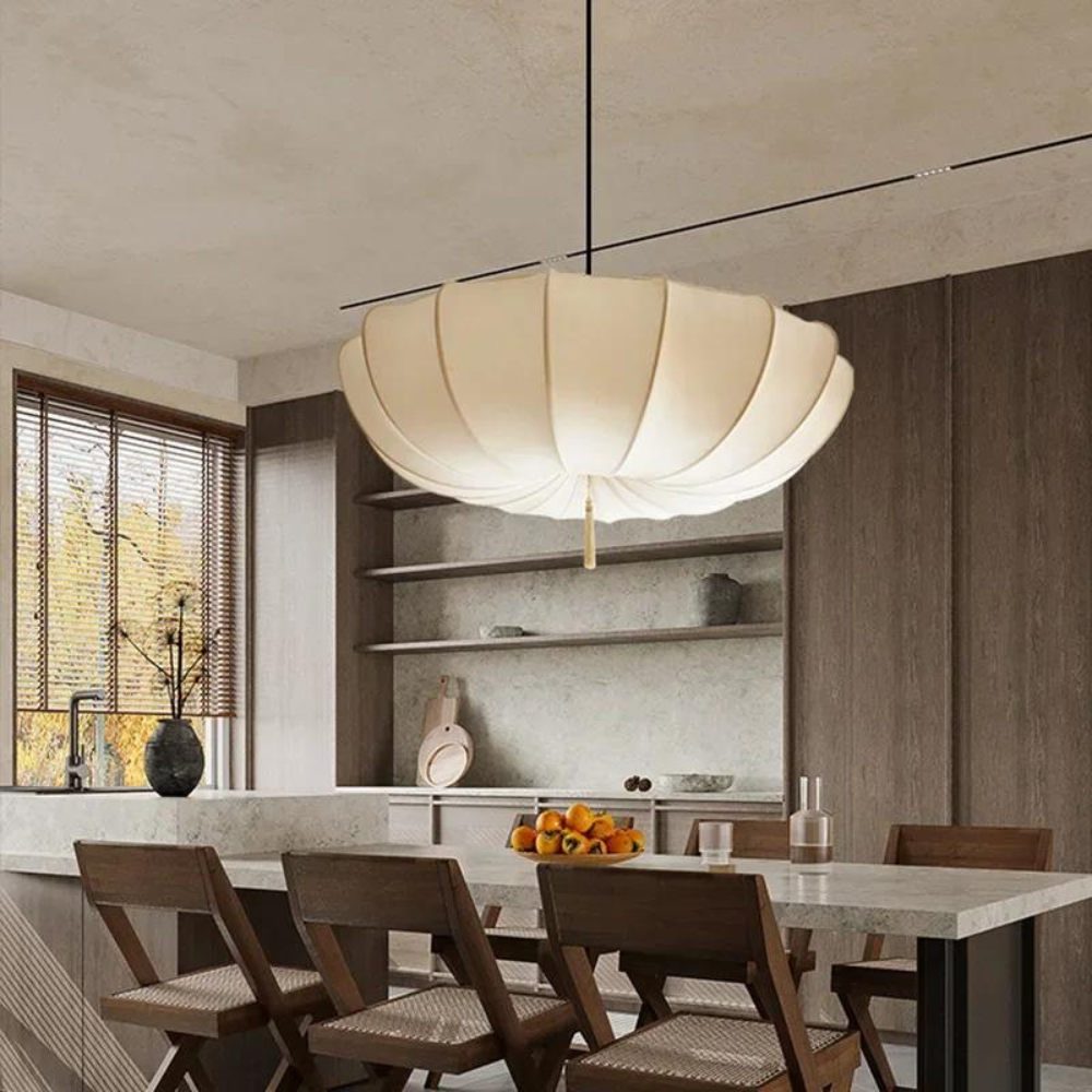 Pendant Light Pleated Fabric Shade Parisian Modern Dining Room Bedroom Living Room
