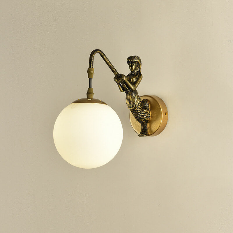 Wall Light Sconce Orb Glass Shade Vintage Rustic Bedroom Living Room Hallway