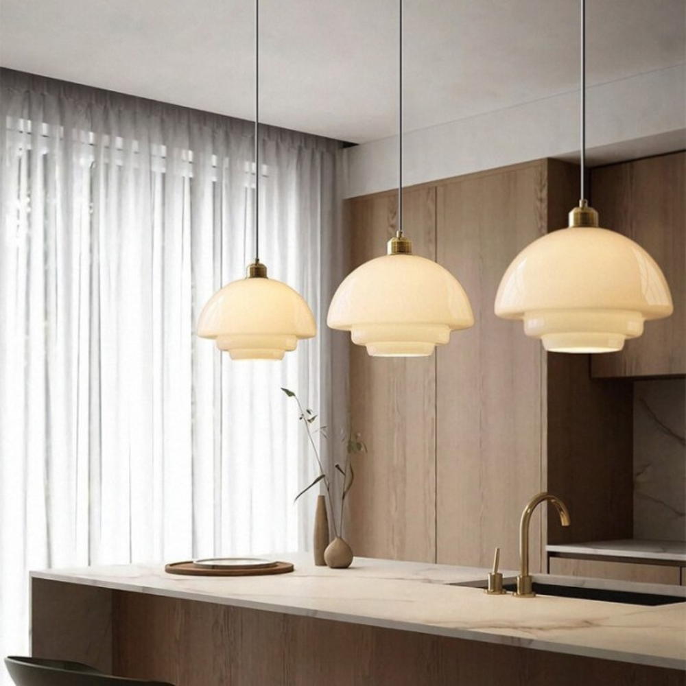 Pendant Light Brass Tiered Glass Art Deco Bedroom Dining Room Entryway