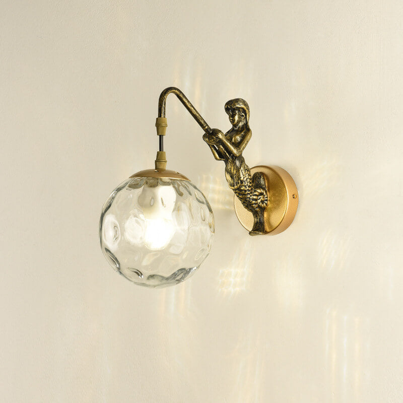 Wall Light Sconce Orb Glass Shade Vintage Rustic Bedroom Living Room Hallway
