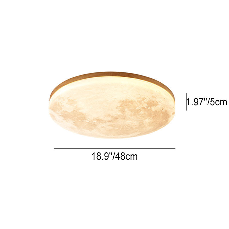 Flush Mount Ceiling Light LED Wooden Moon Round Acrylic Living Room Bedroom Hallway