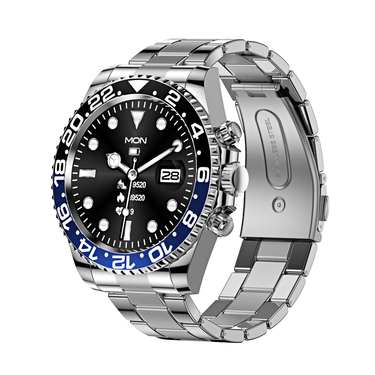 Smart Watch Stainless Steel Band Fitness Tracker Heart Rate Sleep Call Notifications IP68