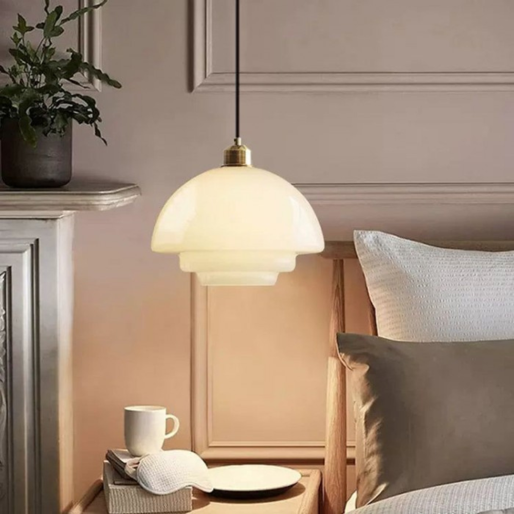 Pendant Light Brass Tiered Glass Art Deco Bedroom Dining Room Entryway