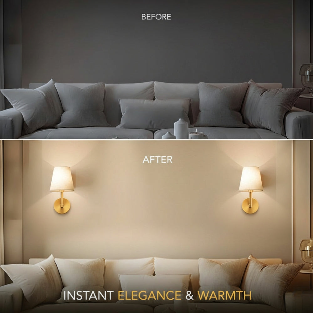 Battery Powered Wall Light Set of 2 Fabric Shade Iron Frame Rechargeable Remote Dimmable Bedroom