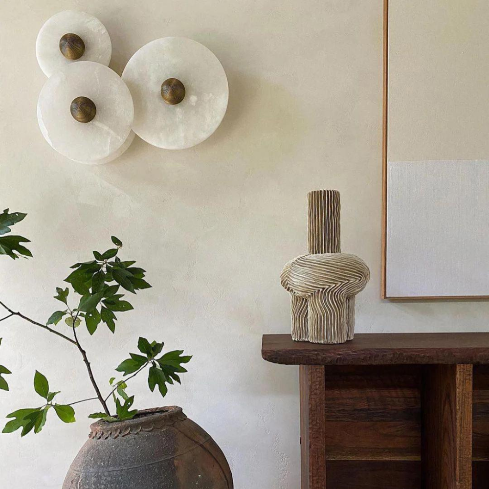 Wall Light Alabaster Stone Round Disc Minimalist Living Room Bedroom Hallway