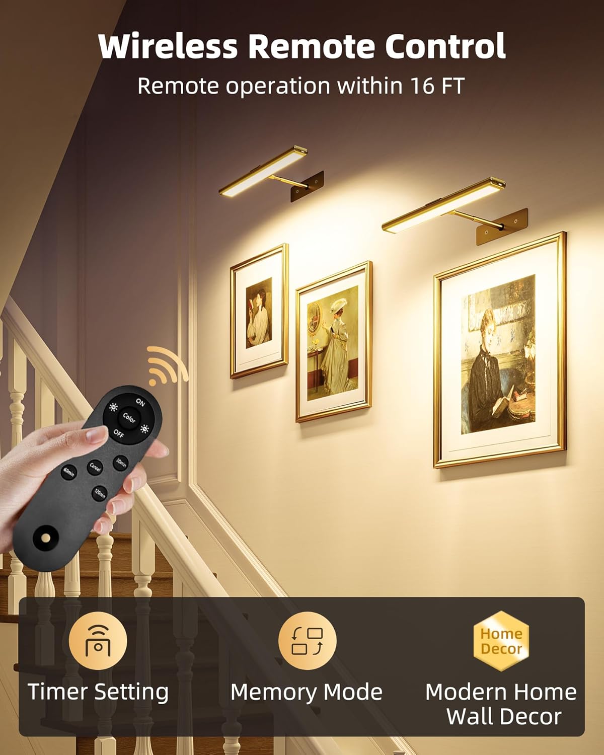 Picture Light Wireless Rechargeable LED with Remote Timer 3 Colour Temperature RGB Magnetic Art Display