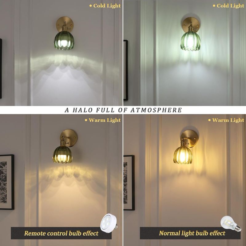 Vintage Wall Sconce Set of 2 Fluted Glass Shade Brass Fitting Hardwired Bedroom Hallway Living Room