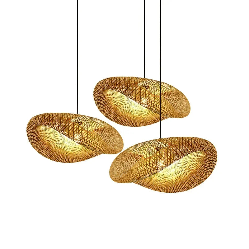 Pendant Light Handwoven Bamboo Rattan Dome Natural Dining Room Living Room