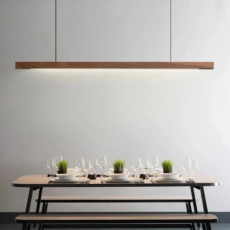 Wood Linear LED Pendant Light for Dining Tables and Islands