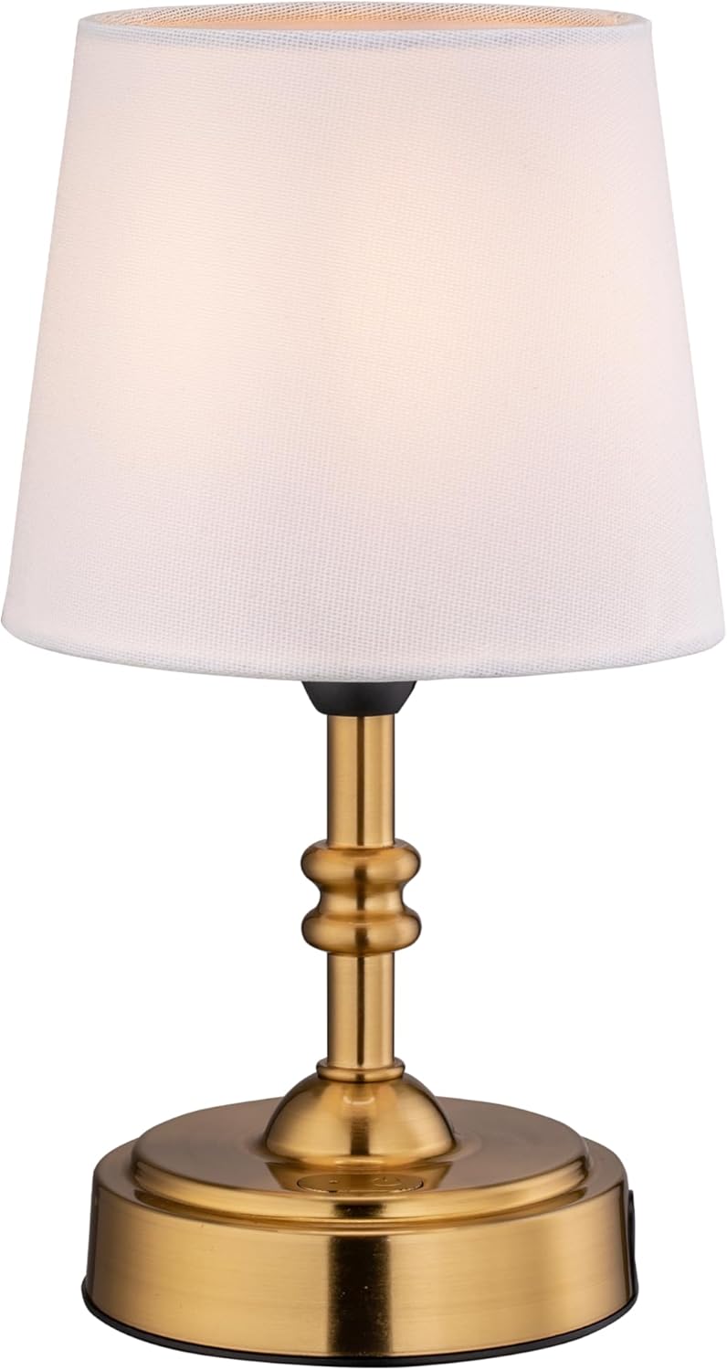 Bedside Lamp Cordless Rechargeable Mini Lampshade Classic Turned Stem USB Dimmable Bedroom Nightstand