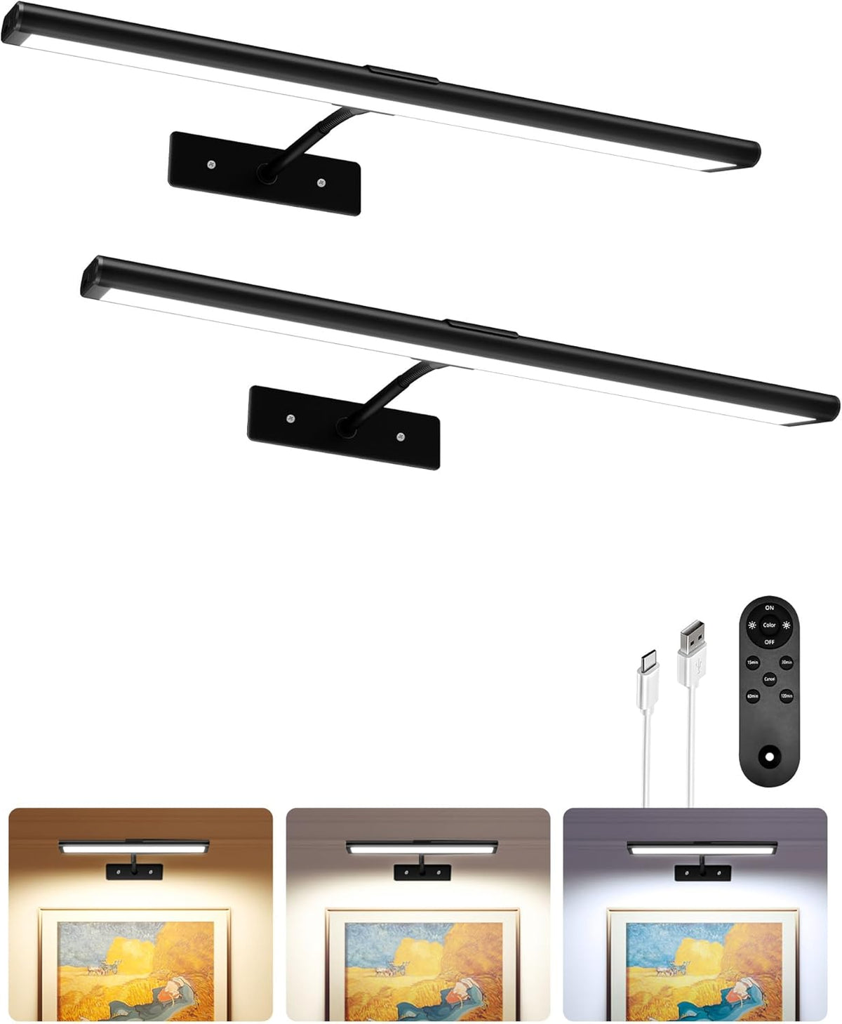 Picture Light Wireless Rechargeable LED with Remote Timer 3 Colour Temperature RGB Magnetic Art Display