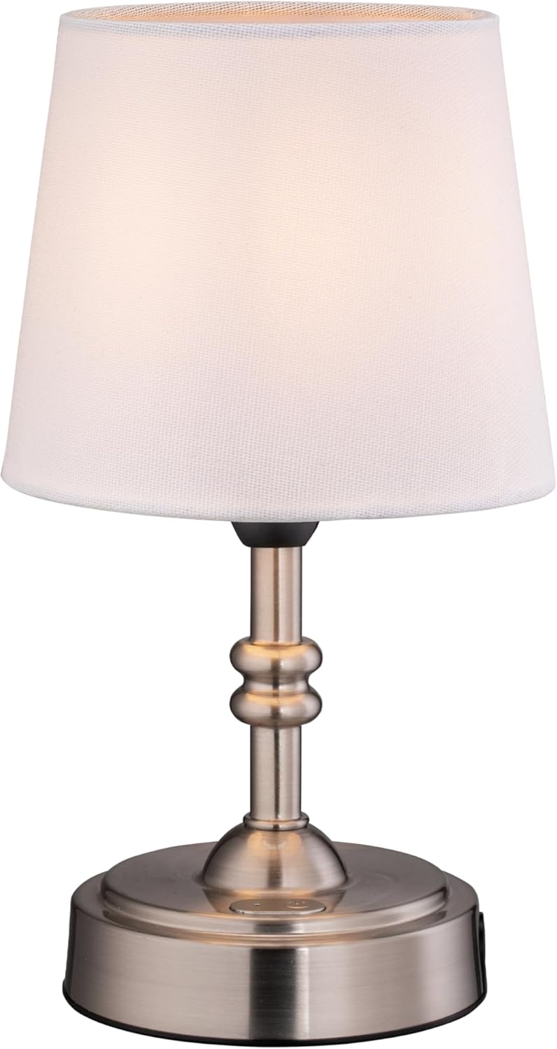 Bedside Lamp Cordless Rechargeable Mini Lampshade Classic Turned Stem USB Dimmable Bedroom Nightstand