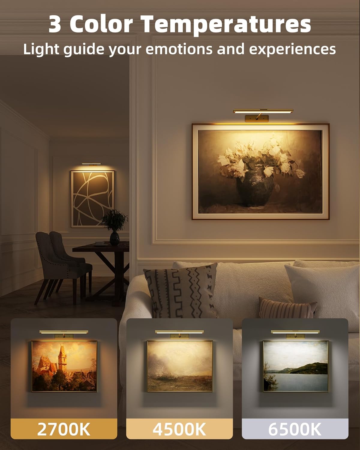 Picture Light Wireless Rechargeable LED with Remote Timer 3 Colour Temperature RGB Magnetic Art Display