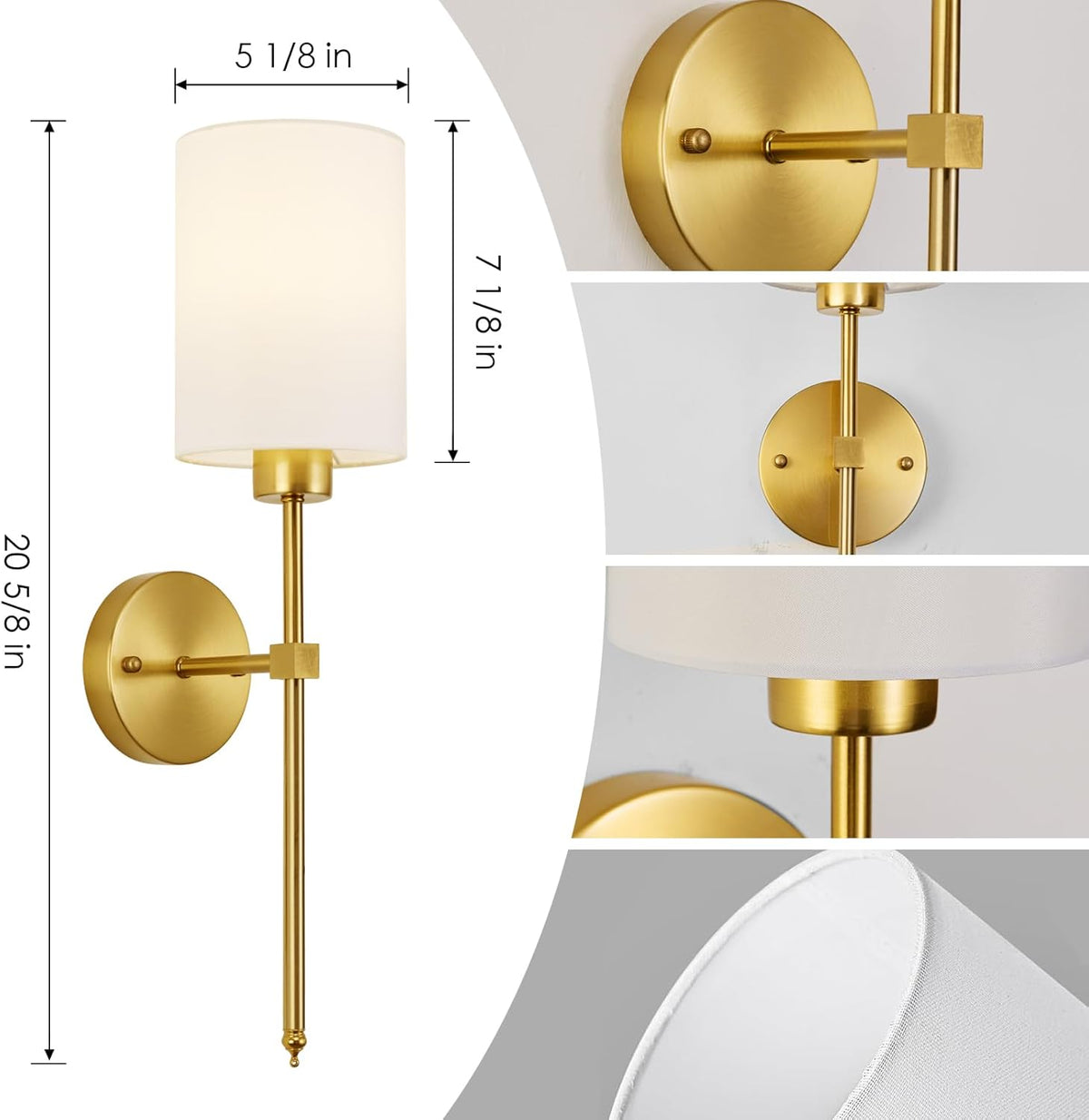 Battery Wall Sconce Set of 2 Cylinder Fabric Shade Rechargeable RGB Remote Timer Dimmable Dining Room