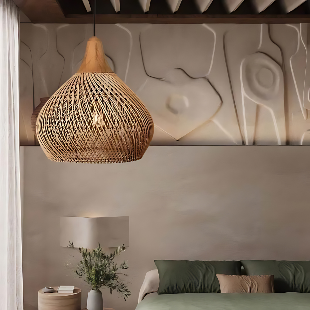 Pendant Light Handwoven Rattan Bell Boho Dining Room Kitchen Island Bedroom