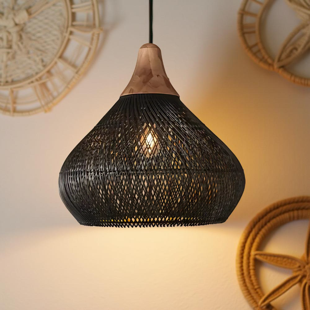 Pendant Light Handwoven Rattan Bell Boho Dining Room Kitchen Island Bedroom