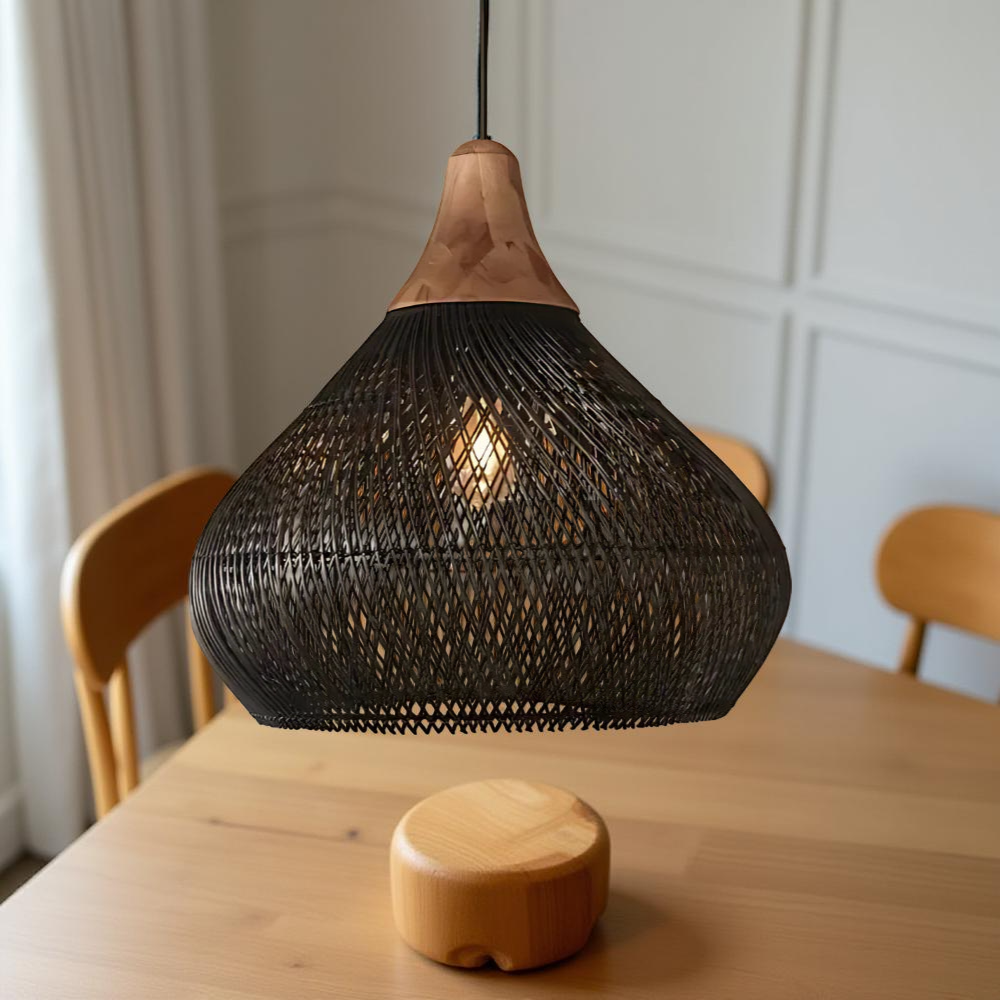 Pendant Light Handwoven Rattan Bell Boho Dining Room Kitchen Island Bedroom