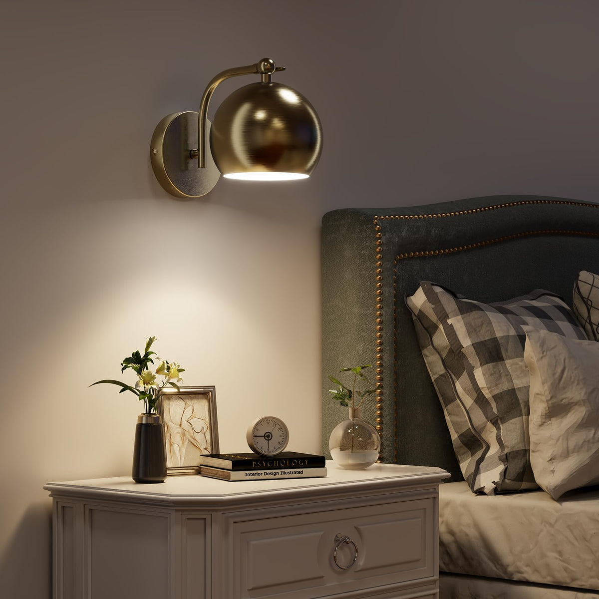 Battery Wall Sconce Set of 2 Globe Metal Shade Wireless Remote Control Dimmable Timer Bedside Bedroom