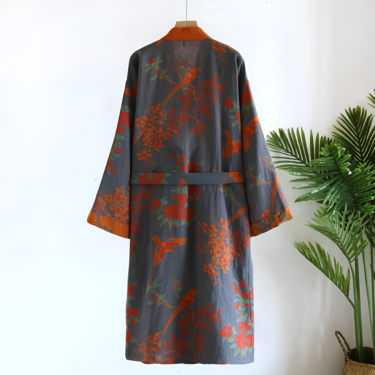 Bathrobe Waffle Weave Jacquard Side Pockets Belted Lounge Beach Robe