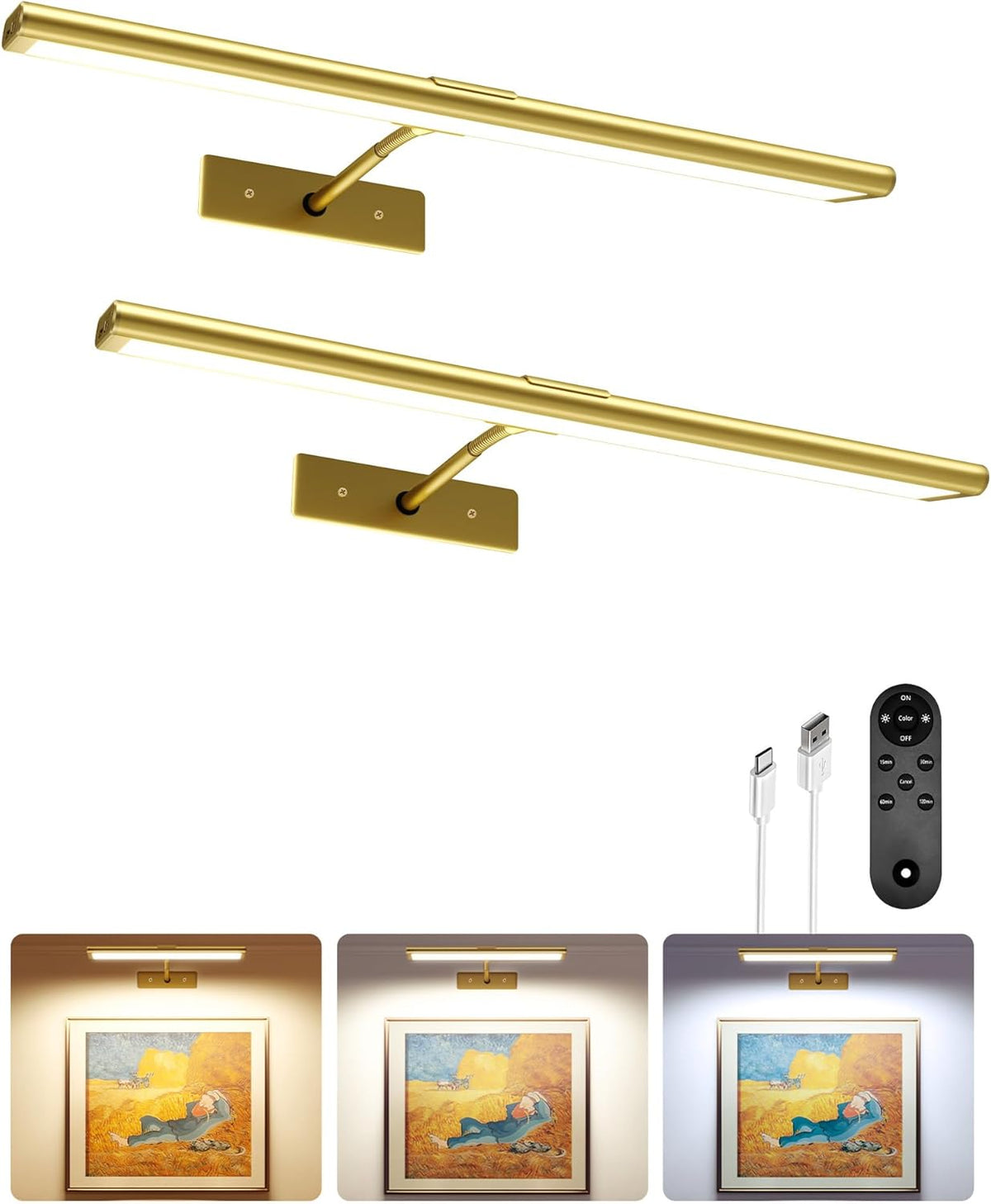 Picture Light Wireless Rechargeable LED with Remote Timer 3 Colour Temperature RGB Magnetic Art Display