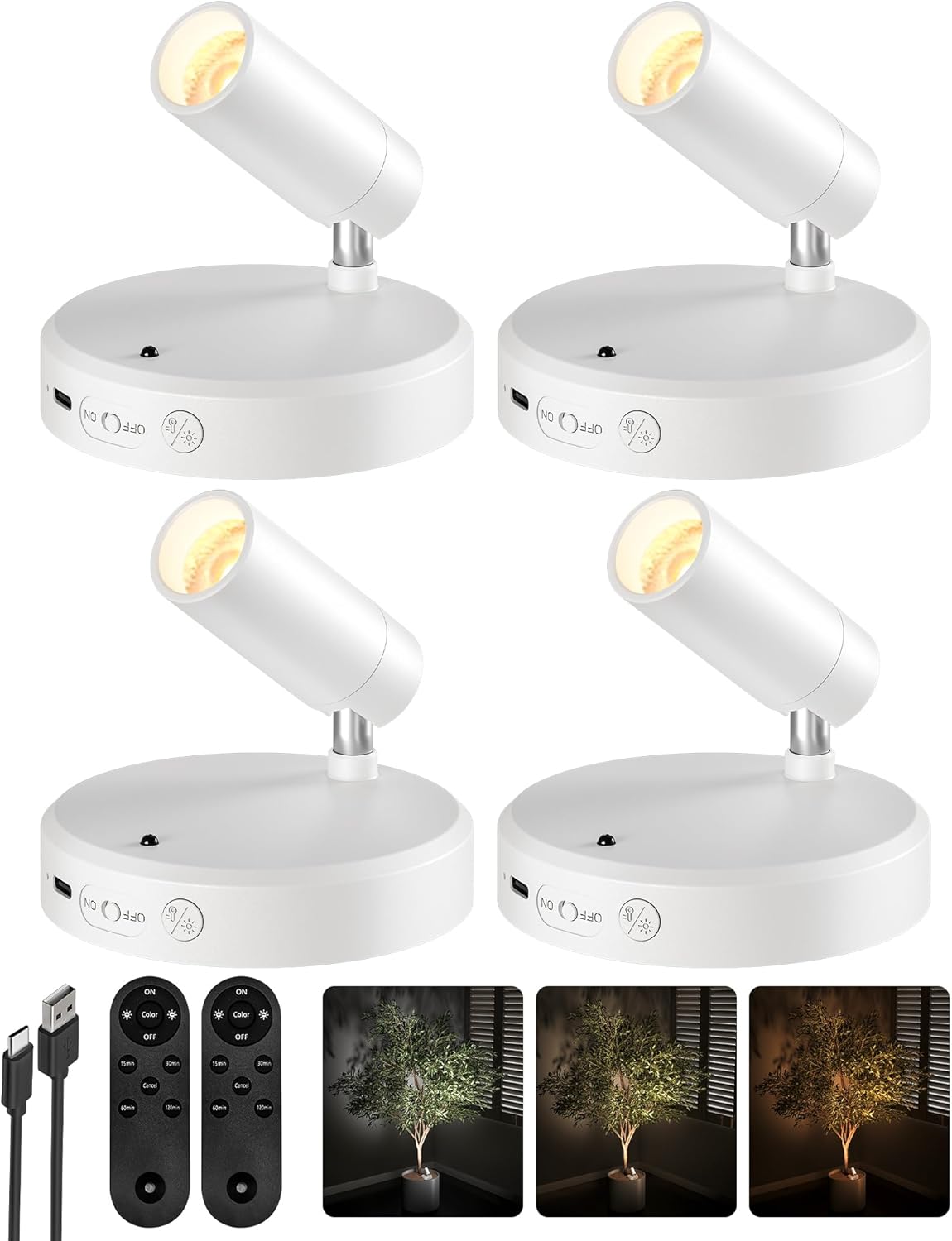 Picture Light Rechargeable LED Spotlight Wireless Remote Control Touch Dimmable Artwork Shelf Accent