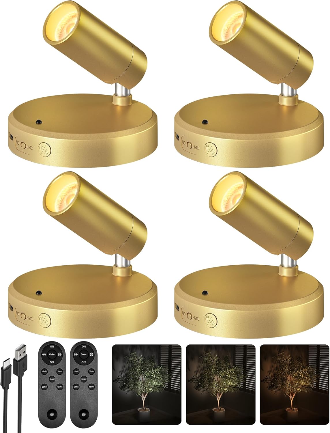 Picture Light Rechargeable LED Spotlight Wireless Remote Control Touch Dimmable Artwork Shelf Accent