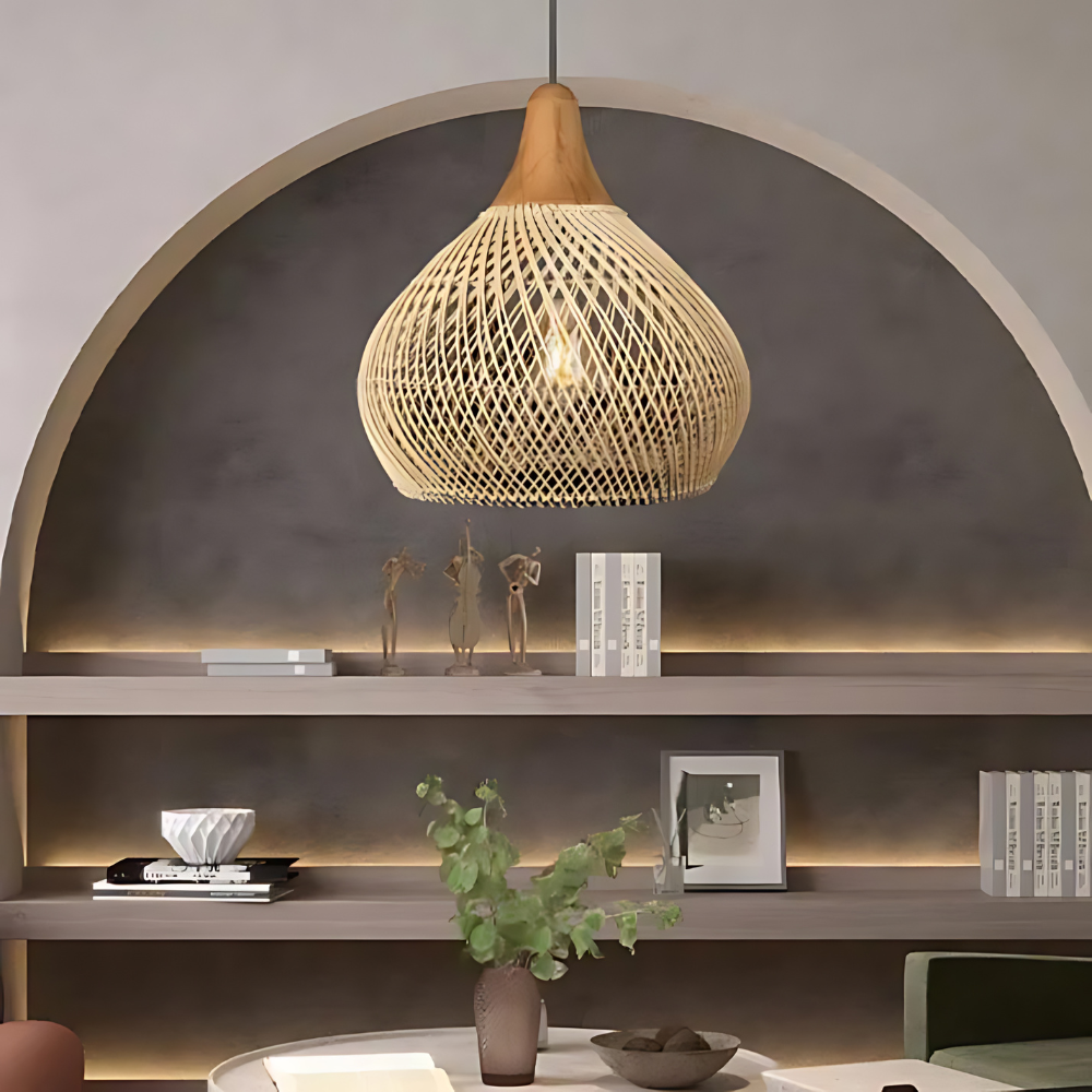 Pendant Light Handwoven Rattan Bell Boho Dining Room Kitchen Island Bedroom