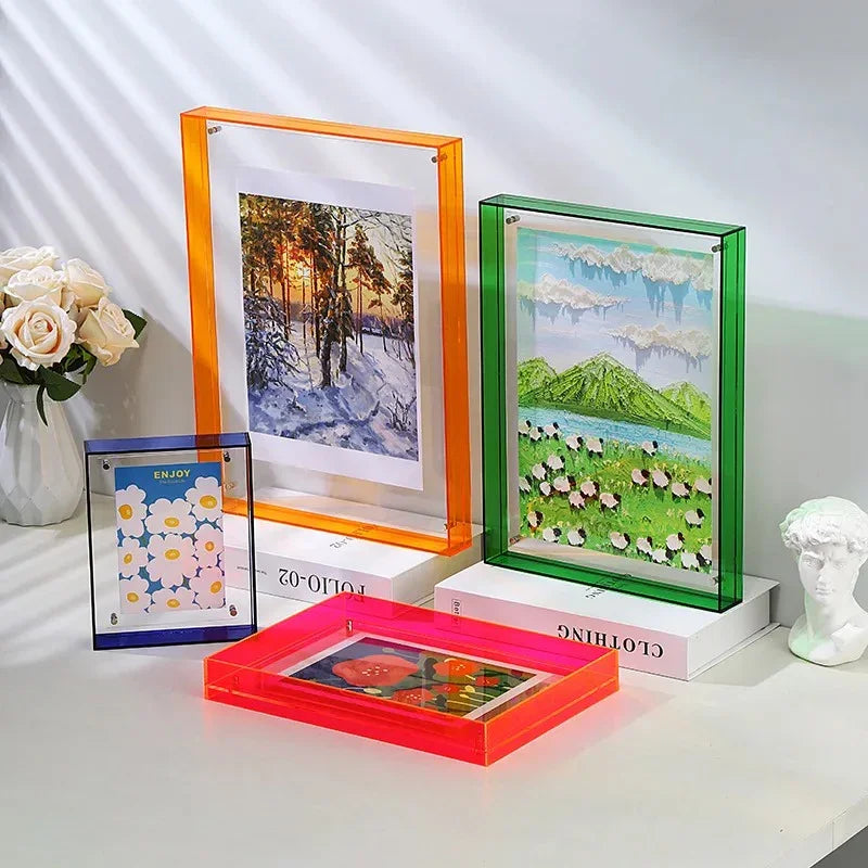Acrylic Picture Frame with Coloured Edge for Wall and Desk