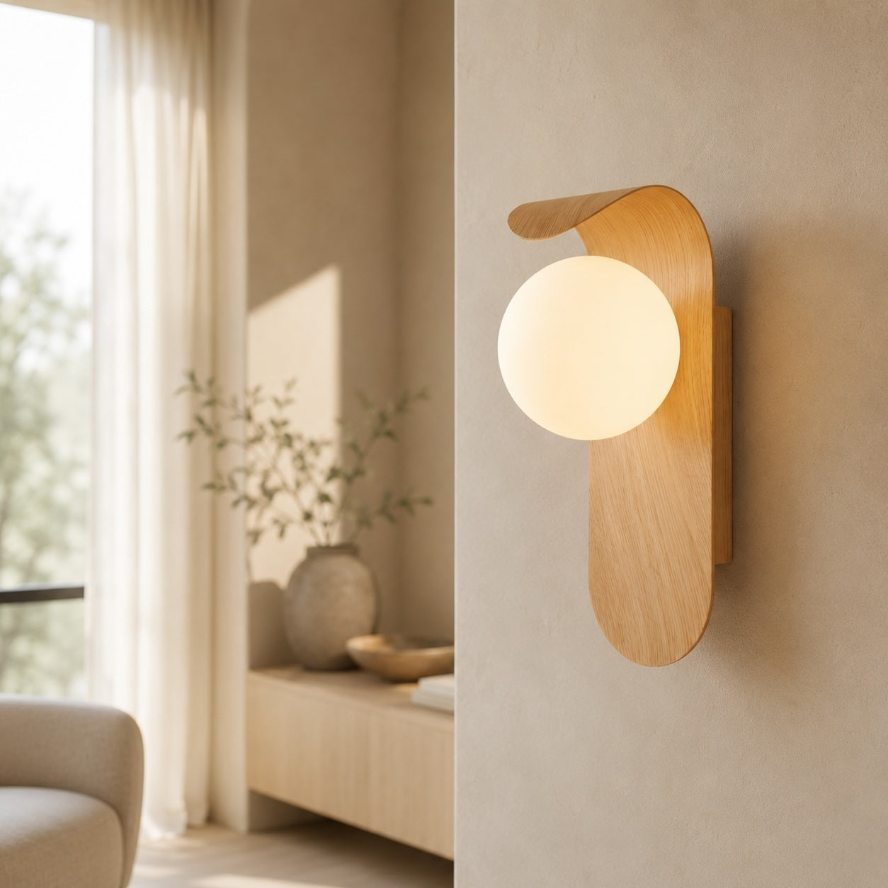 Bentwood Wall Sconce with Opal Glass Shade for Bedrooms