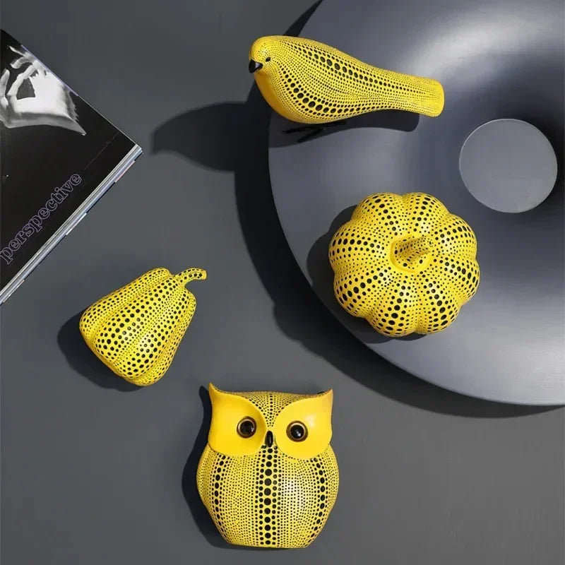 Polka Dot Ornament Collection Pumpkin Pear Owl and Bird
