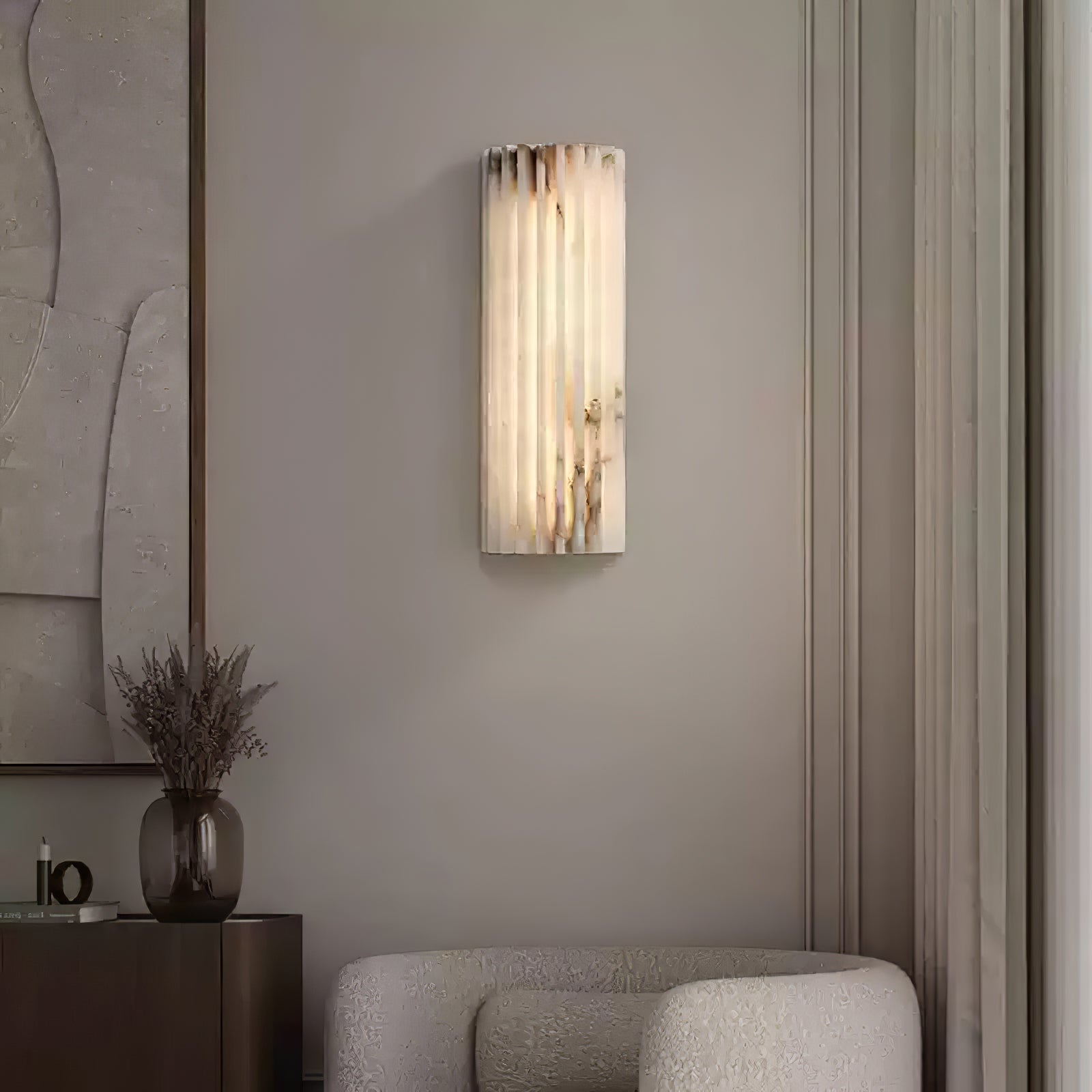 Alabaster LED Wall Sconce with Ribbed Shade