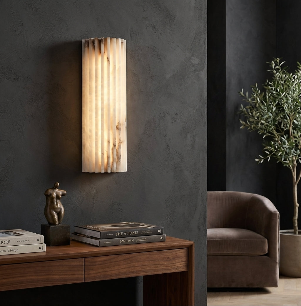 Alabaster LED Wall Sconce with Ribbed Shade