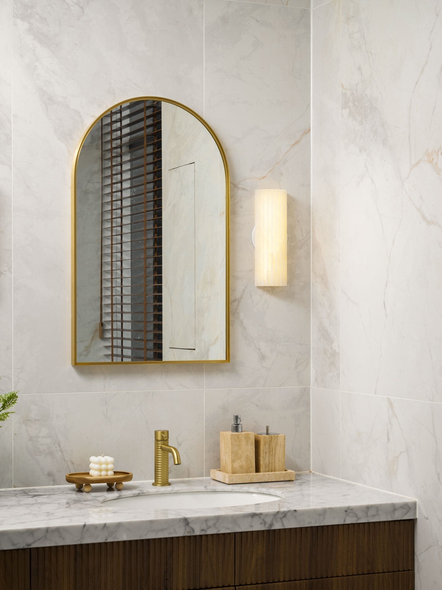 Alabaster LED Wall Sconce with Ribbed Shade
