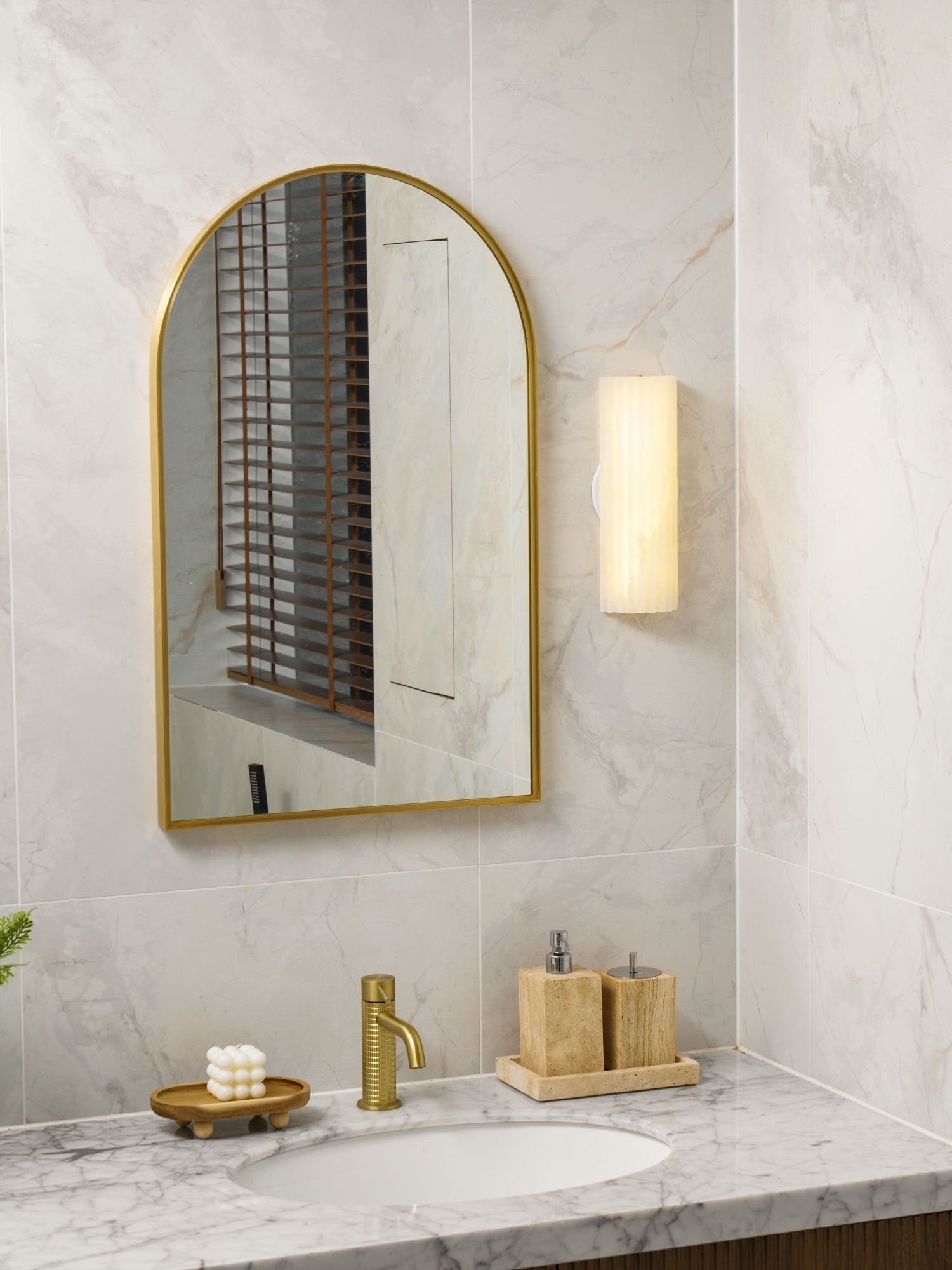 Alabaster LED Wall Sconce with Ribbed Shade