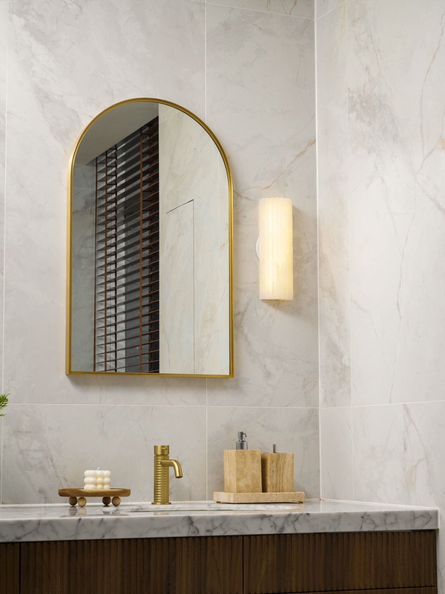 Alabaster LED Wall Sconce with Ribbed Shade